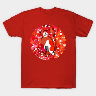 Minimal Line Drawing of Cat on Red T-Shirt